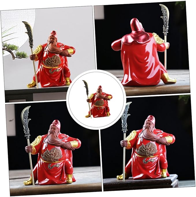 Angoily Red Guan Statue Ceramic Sculpture Feng Shui Ornament for Home and Office Decor Martial of Wealth Figurine for Living Bedroom and Party Decoration