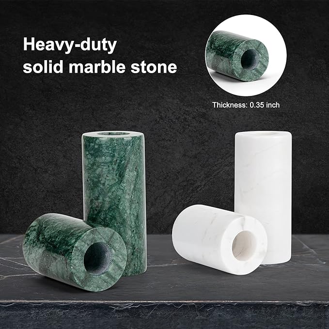 WORHE Candle Holders True Natural Marble Wick 0.35" Thick Set of 2 Decorative Candlestick Holder for Christmas Birthday Party Dinning for 3/4 inch Candles Color White (ZT004)