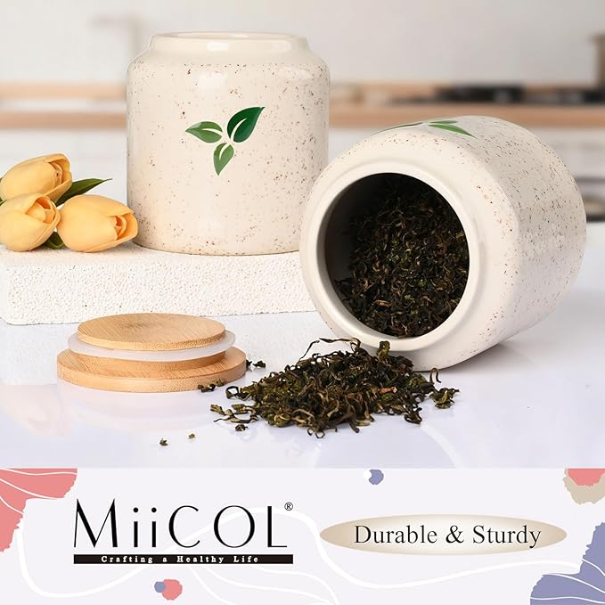 Miicol Ceramic Storage Canister with Airtight Lid, Food Storage Container, Round Tea Canister, Pantry Organizer, Kitchen Storage Jar for Coffee Bean, Flour, Pasta, Sugar, Spices, 20 fl.oz‌