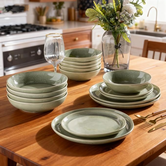 AmorArc Ceramic Dinnerware Sets,Handmade Reactive Glaze Stoneware Plates and Bowls Sets,Highly Scratch Resistant | Dishwasher & Microwave Safe Dishes Set,Service for 6 (18pc)