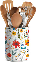 Wildflowers Utensil Holder,Countertop Ceramic Utensil Holder,Large Cooking Utensil Crocks for Kitchen Counter Decor,Ceramic Vase for Kitchen Utensils,6.3"+4.7"(Kitchen Stories Among Flowers)