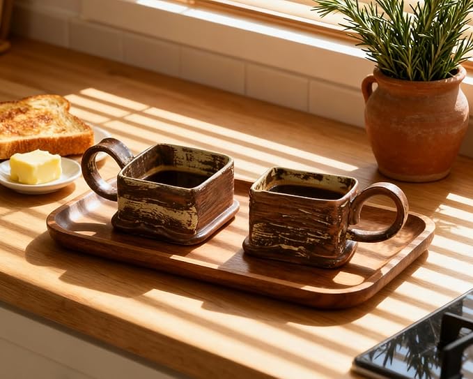 Handmade Ceramic Coffee Mug, 12 oz Rustic Stoneware Tea Cup, Microwave and Dishwasher Safe(dark brown)