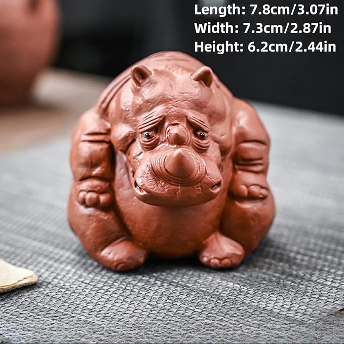 Purple Sand Hippopotamus Statue Tea pet Mini Rhinoceros Ceramic Sculpture kung fu Tea Accessories Decoration Home Bookshelf Desktop Decoration Ornaments Statue (Rhino)