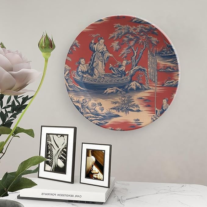 Cheng Toile Dynasty Red Chinoiserie Decorative Plate for Display Festival Table Supplies Wedding Farmhouse Holiday Party Decorations Customize Gifts for Men Women Wedding, 6", 7", 9", 10"
