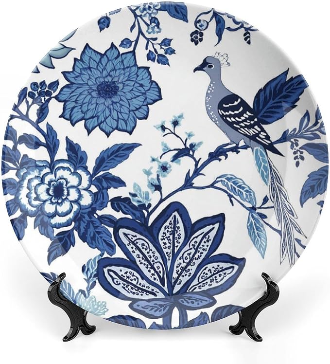 Vintage Plates Blue Indigo Floral Chinoiserie Custom Decor for Farmhouse Office Club Wall Wall Hanging Decorative Plate Including Bracket And Special Hook, Multi Sizes, Gifts for Men Women