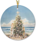 Coastal Beach Christmas Ceramic Ornament Gifts, Ocean Beachy Seashell Christmas Decorative Hanging Ornaments for Xmas Tree Holiday Party Decoration, Coastal Beach Xmas Tree Decorations