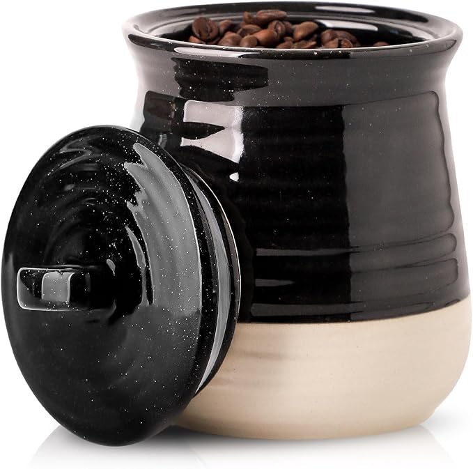 HASENSE Ceramic Food Storage Jar with Airtight Lid, Coffee Cookie Containers for Kitchen Counter, 30 FL OZ Kitchen Canisters for Coffee Beans, Tea, Sugar, Candy, Black Kitchen Decor