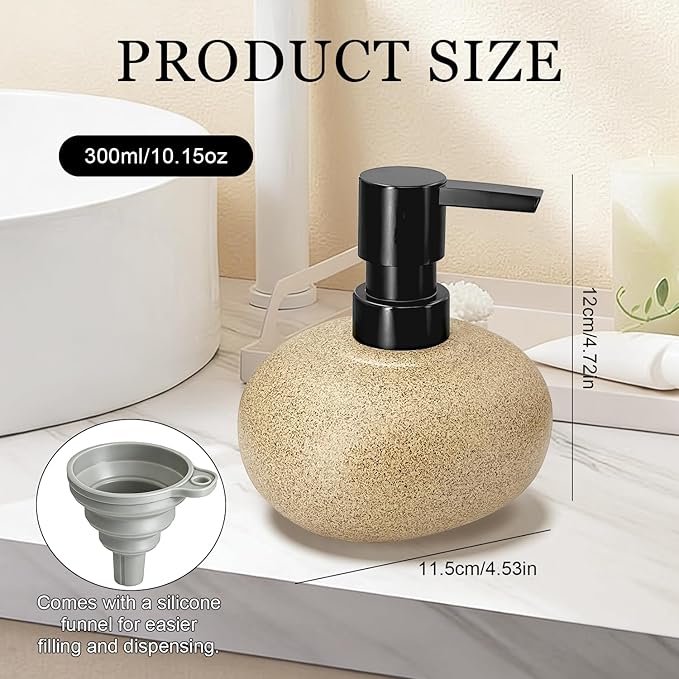 300ml 10oz Ceramic Hand Soap Dispenser, Refillable Modern Pump Dispenser for Hand and Dish Wash, Heavy & Sturdy Liquid Soap Dispenser for Kitchen Countertop and Bathroom (Brown)