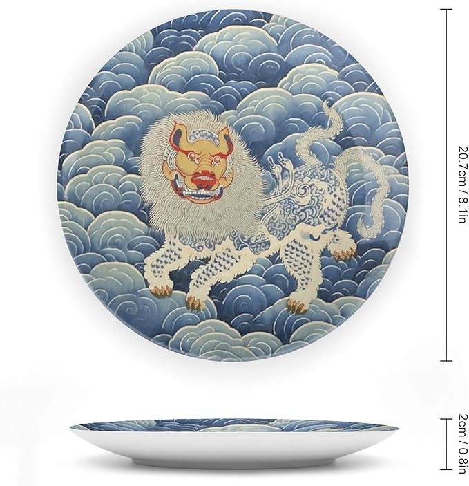 Blue Tibet Tiger Plates Ceramic, Custom Wall Hanging Decorative Plate for Festival Wedding Farmhouse Decor, 1 Plate with 1 Display Stand Art Decorations for Wall Office