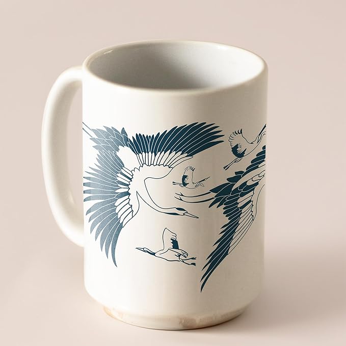 Lunar New Year Crane Bird Pattern coffee mug Lunar New Year Gift coffee mug Tet Gifts Iced Coffee coffee mug Crane Bird coffee mug Asian Pattern element ceramic coffee mug idea (Blue Pattern)