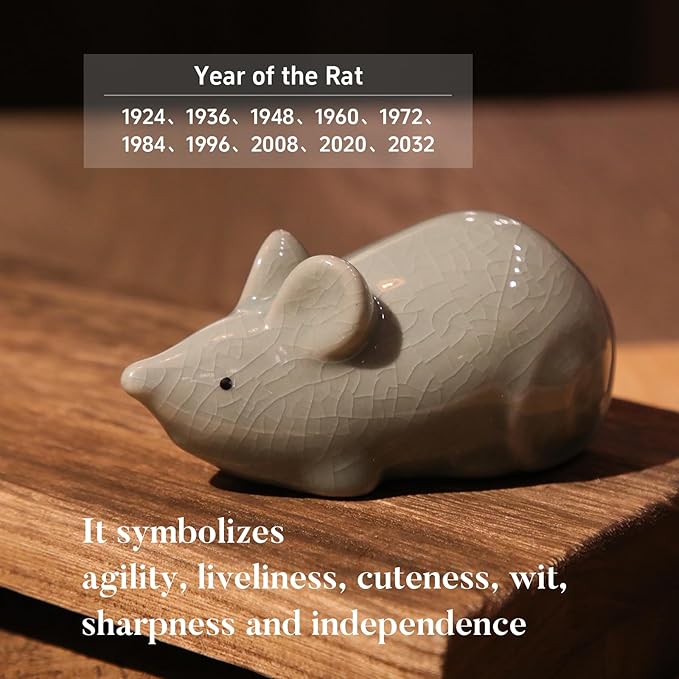 12 Chinese Zodiac Tea Pet, Unique Crackle Ru Porcelain, Traditional Chinese Cultural Tea Accessory, Asian Home & Office Decor, Gift for Tea Lovers & Anniversaries (Rat 1pc)