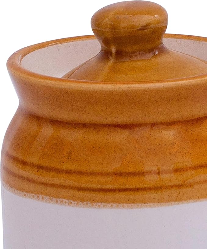 The Great Indian Bazaar Decorative Ceramic Jar With Lid For Kitchen Pantry Countertop Home Dining Table Accessories Condiment Pickle Spice Coffee Tea Caddy Sugar Salt Herbs Food Storage (White)