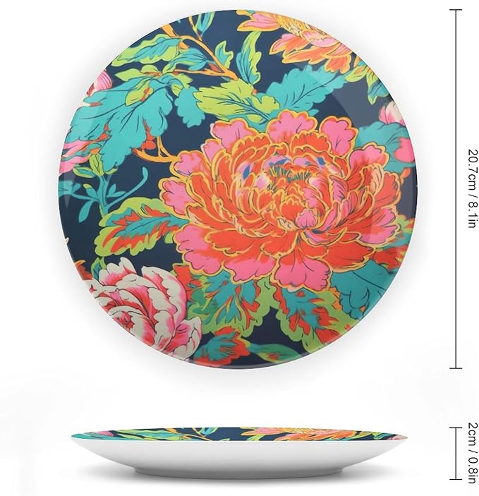 Red Chinoiserie Peony Floral Ceramic Decorative Plate for Display Peony Chinoiserie Kitchen Wedding Supplies Club Home Holiday Party Decorations Personalized Gifts for Men Women Christmas