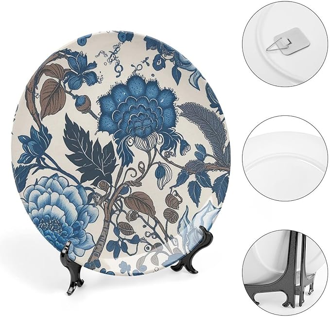 Chinoiserie Blue Flowers Decorative Plate for Display Hamptons Floral Table Wall Supplies Kitchen Festival Holiday Party Decorations Customize Gifts for Men Women Wedding, 6", 7", 9", 10"