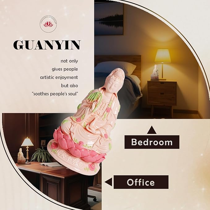 ART PARK Top Ceramic Guan Yin Statue - Handmade Quan Yin, Kwan Yin, Quan Am, Kuan Yin, Guanyin Statue for Meditation Altar, Female Buddha - Goddess of Mercy and Compassion
