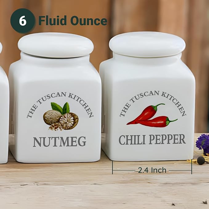HOMBENE Spice Jars Kitchen Storage Spice Canisters Ceramic Containers, Food Jar with Airtight Lids, 6 fl. oz Containers Jar for Chili Pepper Seasoning Containers