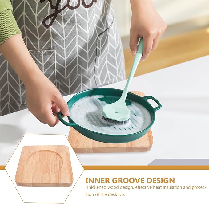 Milisten Wooden Hot Pot Base Trivet 20x20cm 14cm Indented Groove Heat-Resistant Casserole Holder Kitchen Accessory for Korean Stone Pot Cooking