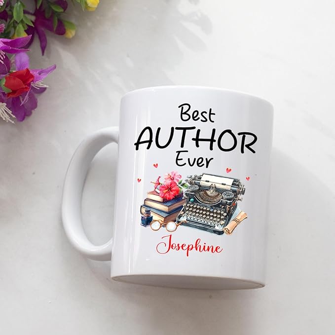 Personalized Author White Coffee Mug, Best Author Ever Ceramic Coffee Cup 11 Oz 15 Oz, Awesome Storyteller Teacup, Customized Name Best Author Mug, Writer Cup Gifts For Reading Love Novelist Author