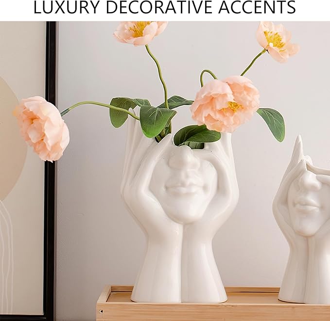 Modern Face Vase – Multipurpose Storage Holder for Makeup Brushes, Pens, Flowers – Abstract Human Art Decor for Office, Desk, Bedroom, and Living Room