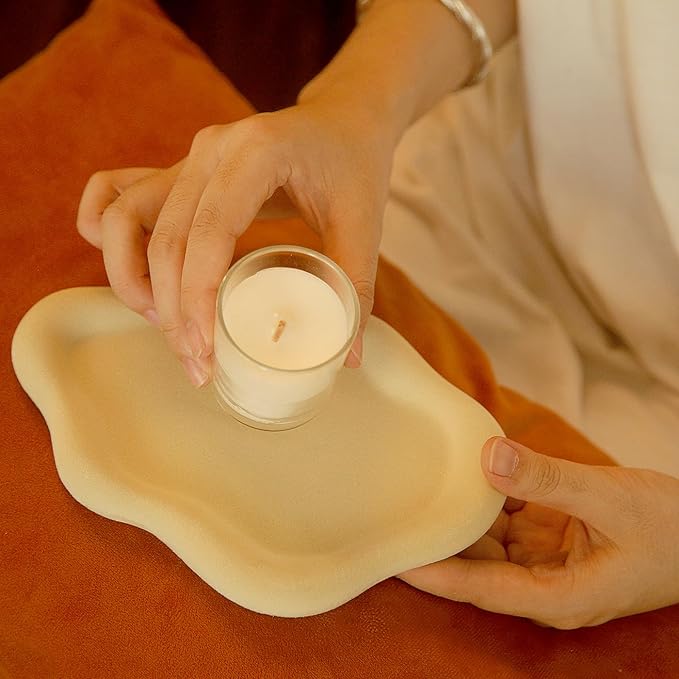 Jewelry Dish Trinket Tray for Women, Ring Dish Holder, Unique Cloud Shape Ceramic Plate Cute Things Vanity Aesthetic Room Decor Mother's Day Birthday (Flocked Custard)
