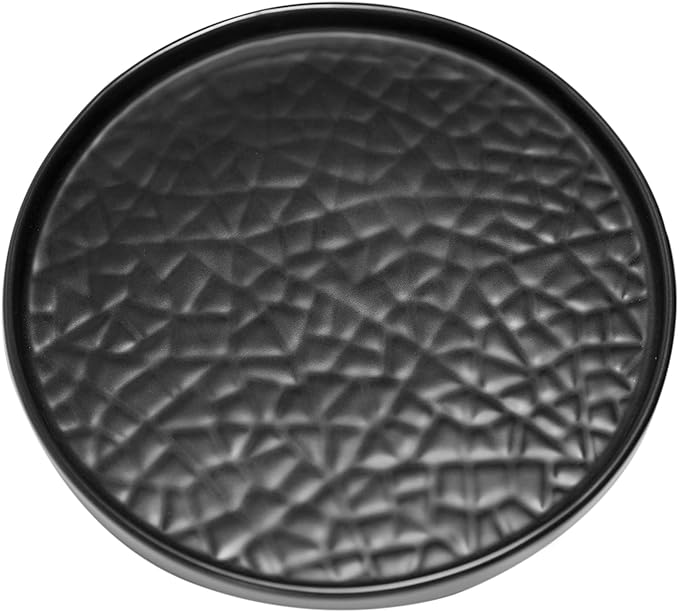 Ceramic Round Bathroom Vanity Tray, 7.5" Decorative Perfume Candle Holder Tray for Dresser Top (Black)