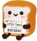Positive Birthday Gifts for Women Men—A Little Toast to You, Cute Handmade Crochet Toast Decor with Bday Card, Birthday Gifts for Her Him Best Friend Mom Dad Sister—2.76x2.17x3.35 in