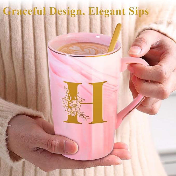 Personalized Ceramic Coffee Mug with Lid Tea Cup Brides Gifts for Her Wedding Day Bridal Shower Bachelorette Party Engaged Engagement Cute Personalized Unique Cool Special Customized Best Present,H
