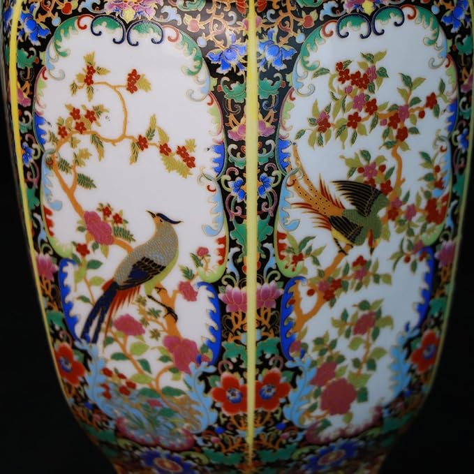 Antique Ceramic Vase - 9.8 Inch Vintage Famille Rose & Enamel Floral Bird Porcelain Vase, Chinese Home Decor, New House Gift for Study Room, Curio Cabinet, Bar Cabinet Decor