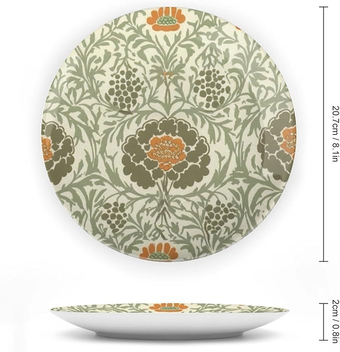 Teal Floral Vintage Plates of 6", 7", 9", 10", Customize William Morris Garden Flowers Wall Decorative Plate, Festival Farmhouse Decorations Art Decoration, with Display Stand And Hook Up