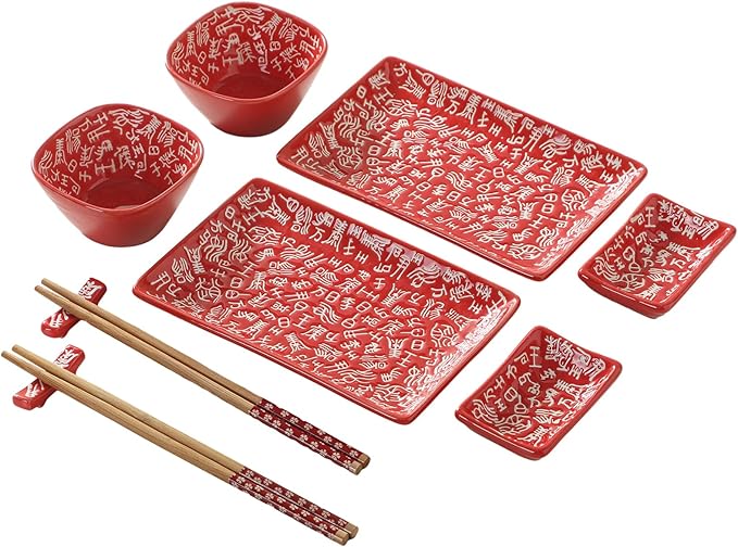 10 pcs Japanese Sushi Plate Sets Serving Platters and Trays for Entertaining Sushi Dishes Set Plates Sushi Plates Traditional Cuisine Dinnerware Sets with Chopsticks Hundred Family Names