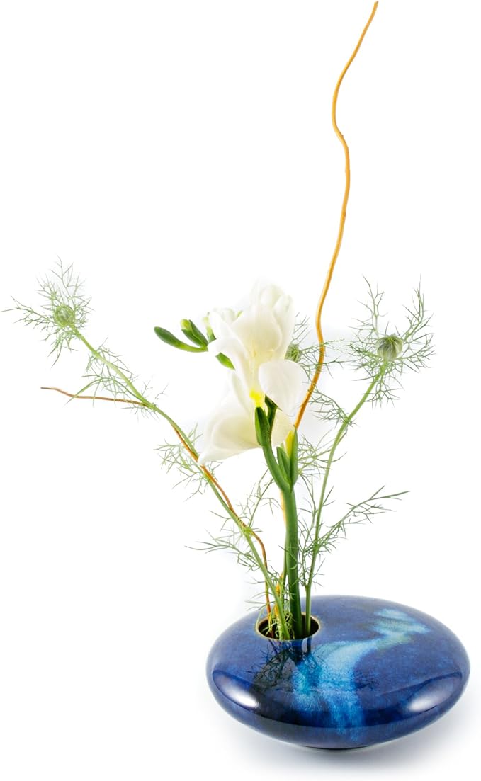 Georgetown Pottery Small Round Ikebana Flower Vase, Blue Wave