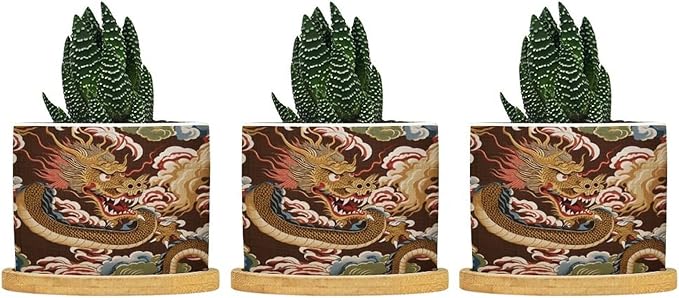 Chiang Dragon Ceramic Planters Chinoiserie Asian Pots for Plants with Drainage Holes and Saucers Pot for Indoor Outdoor Garden