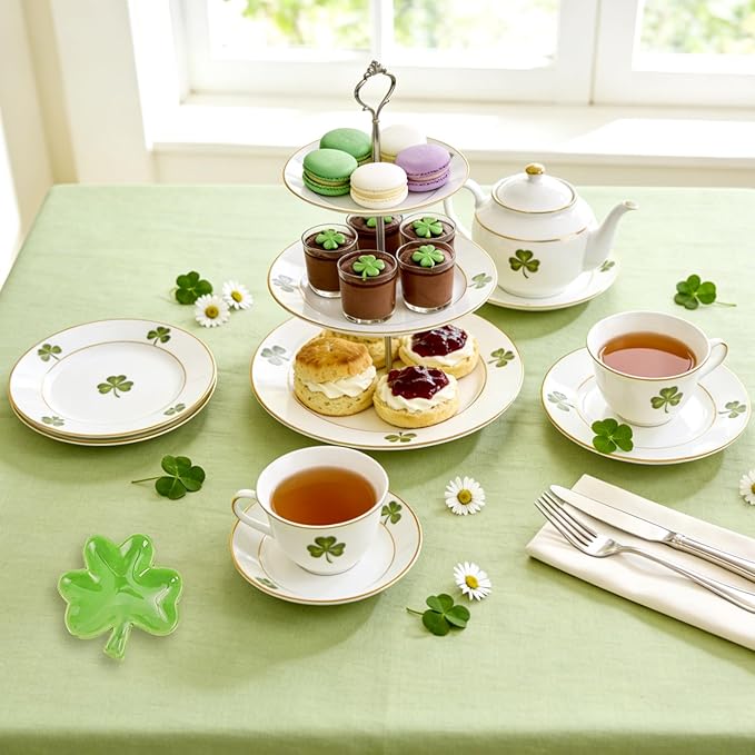 Whaline 4 Pcs St.Patrick's Day Mini Ceramic Spoon Rest Gradient Green Shamrock Lucky Clover Small Coffee Spoon Holder for Irish Holiday Party Home Coffee Station Bar Accessories, 2.7 Inch