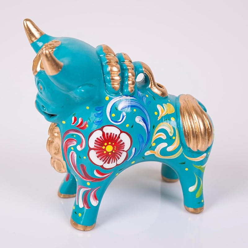 Turquoise Figurine Pucara Bull 4.7"H, Ceramic Bull Pucara, Peru Folk art, Pottery Sculpture Bull, sculpture made of clay, Unique Gift Peru