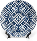 Ceramic Decorative Plate Navy Blue Geometric Customize Decor for Office Festival Art Decoration Home Porcelain Dessert Plate Set with Vertical Stand, Multi Sizes by Choosing, Gifts for Men Women