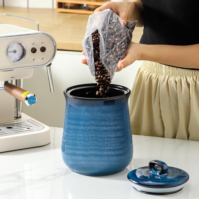 glowworm 80 Oz Large Food Storage Jar, Ceramic Coffee Canister with Airtight Lid, Cookies Containers for Candy, Flours, Rice, Pet Food, Blue