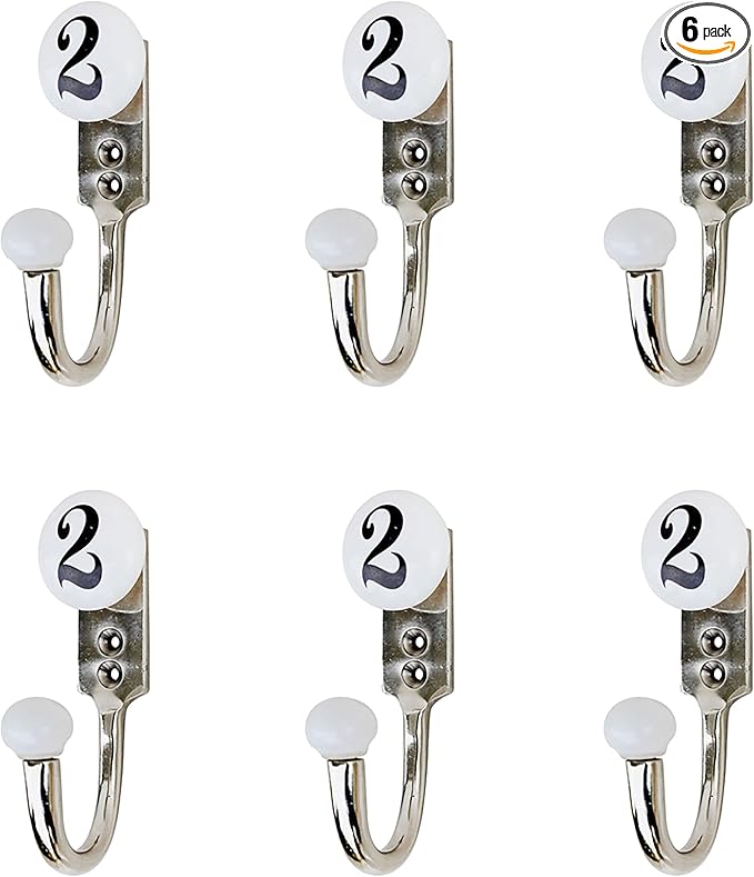 IndianShelf 6-Sets Designer Ceramic, Zinc Decorative Cute Hooks for Hanging Coats, Jackets, Leash, Hat, Towel, Backpack, Purse, Handbag for Balcony Décor-White