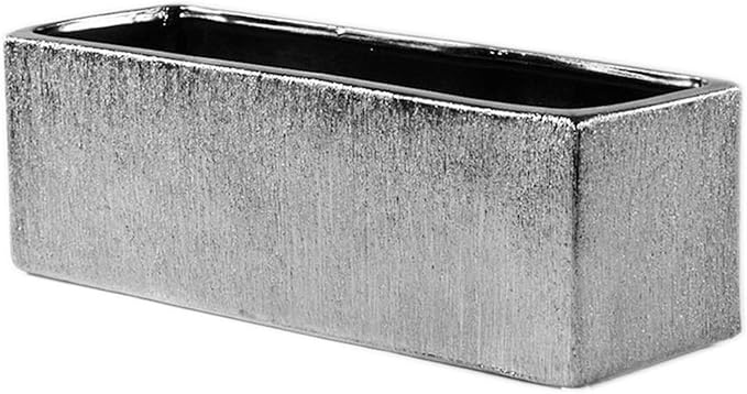 WGVI Long Rectangle Ceramic Planter Vase in Silver Etched 12" x 4" x 4"H, Block Rectangular Terrarium Box Pot, Flower Arrangement, Table top Centerpiece, Home Decor Storage Container, 1 Pc.