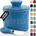 PriorityChef Butter Crock with Lid with Water Line,Ceramic French Butter Dish to Leave On Counter, Lapis Blue