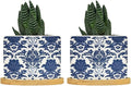 Blue Regalia Lion Ceramic Planters Chinoiserie Geometric Print Flower Pots for Indoor Plants with Drainage Holes and Saucers Pot for Outdoor Garden Home Plant