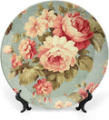 China Plates Pink Cabbage Roses Romantic Aqua Personalized Decor for Art Decoration Home Festival Wedding Ceramic Dinner Plates with Display Stand And Hook Up, Multi Sizes, Gifts for Men Women