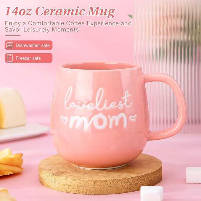 Mom Birthday Gifts for Mom from Daughter Son - Funny Mothers Day Birthday Gifts Ideas for New Moms Mother - 14Oz Ceramic Coffee Mug, Heart-Shaped Jewelry Dish, Gift Boxed Set, 10pcs - Best Moms Gift