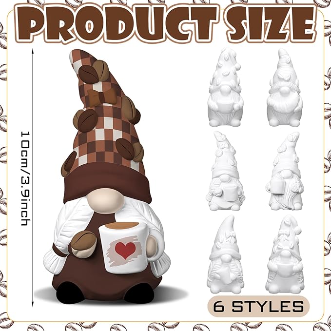 Eersida 6 Sets Gnome Ceramics to Paint Pumpkin Ready to Paint Your Own Ceramic Gnome Statues DIY Unpainted Ceramics Paintable Figurines Kit Crafts with Brush Palette(Coffee)
