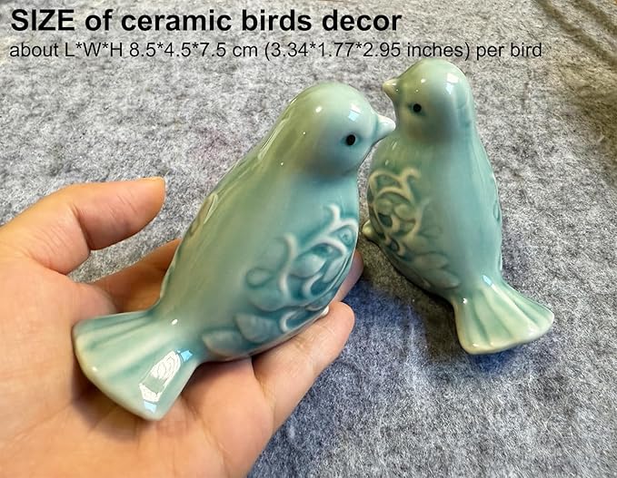 Small Animal Statues, Ceramic Bird Duck Statues, Home Office Decor, Small Decor for Cabinet Shelves Entryway Bookcase TV Stand, Micro Landscape Accessories (Green)