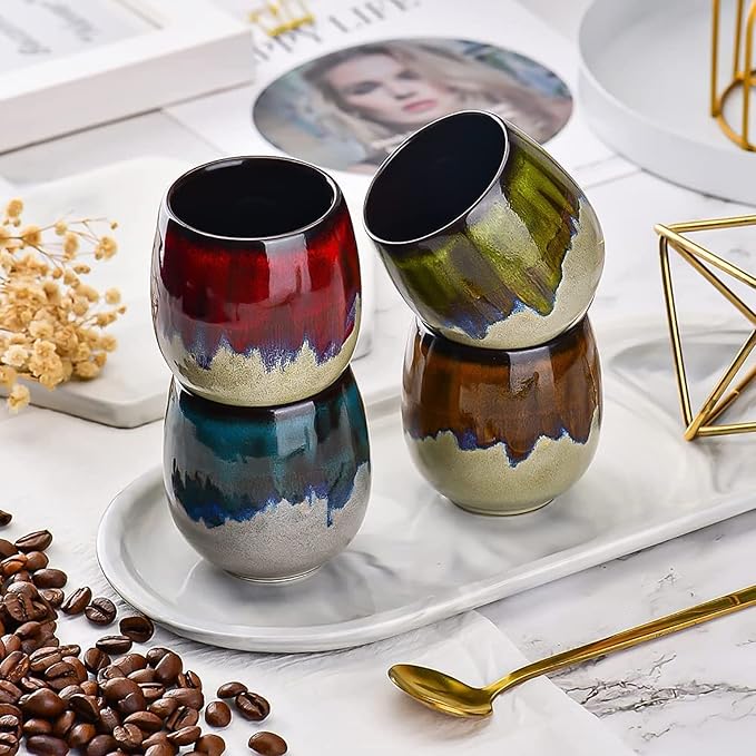 3 oz Ceramic Mini Espresso Cups Set of 4, Espresso Mugs, Porcelain Coffee Mugs Demitasse Cups, Modern Style Handless, Microwave Dishwasher Safe (Morandi Color)