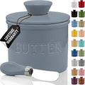 PriorityChef Butter Crock with Lid with Water Line, Ceramic French Butter Dish to Leave On Counter, Light Grey