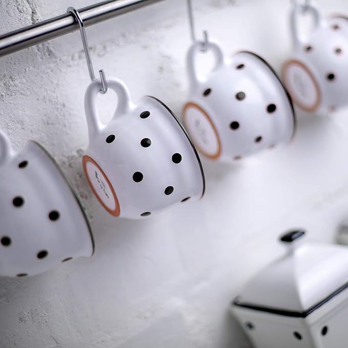 City to Cottage Handmade White And Black Polka Dot Ceramic 8.4oz/250ml | Cappuccino, Coffee, Tea Cup and Saucer, Unique Designer Pottery for Tea Lovers