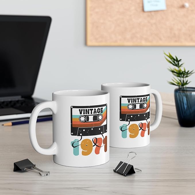 Vintage 1971 Cassette Tape Coffee Mug Gifts, Best of 1971 Birthday Present, Playlist Limited Edition Music Retro Cup