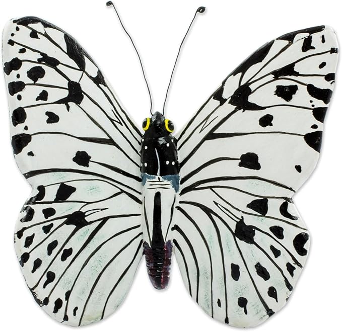 NOVICA Black White Animal Themed Ceramic Sculpture 'Forest Nymph Butterfly'