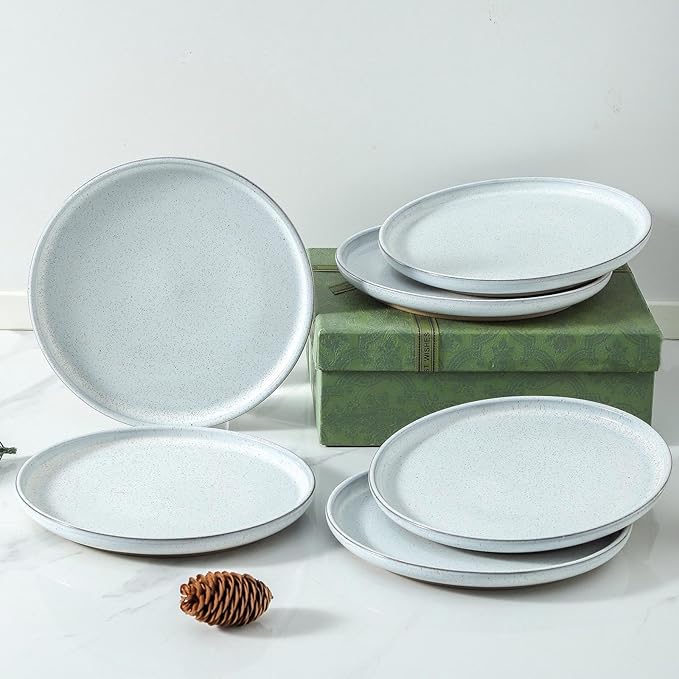 Hasense Ceramic Dessert Plates Set – 8 Inch Premium Proclaim Dishes, 4 Piece Greyish White Plates Set Ideal for Serving Dessert, Snack or Vegetable, Dishwasher Safe and Microwave Safe for Daily Dining